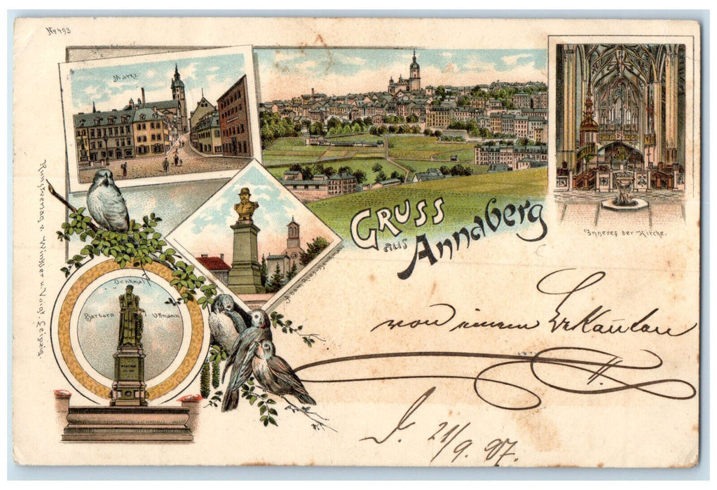 1897 Monument Street Greetings from Annaberg-Buchholz Germany Multiview Postcard