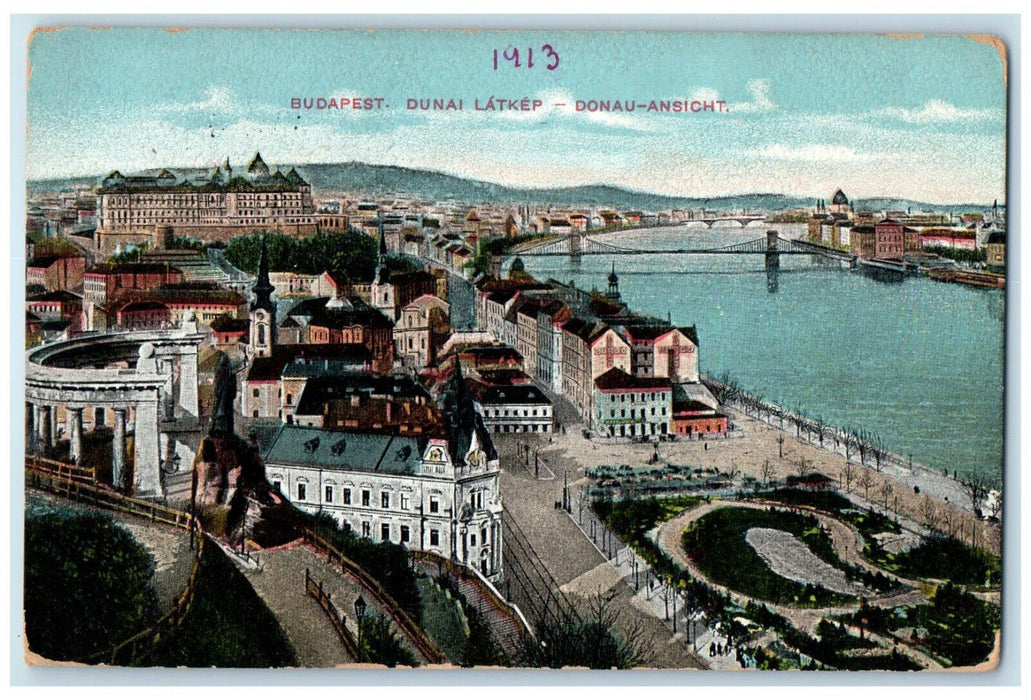 1913 Danube Insight Danube Latkep Budapest Hungary Posted Antique Postcard