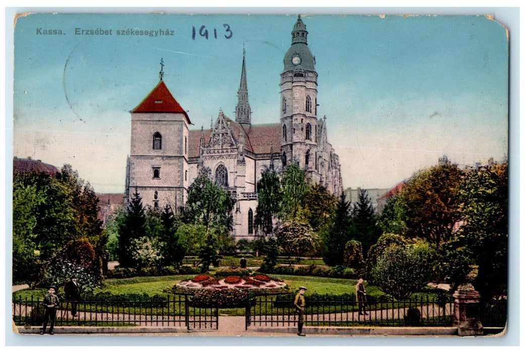 1913 Garden View Elizabeth Cathedral Kassa Hungary Antique Posted Postcard