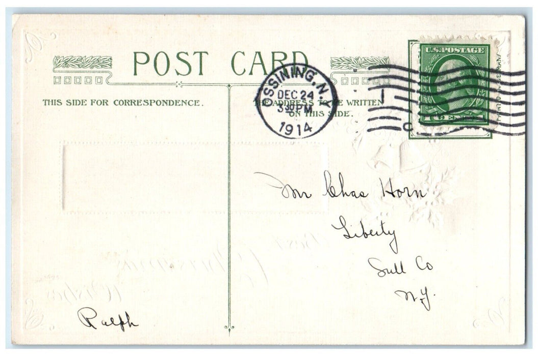 Christmas Berries Bell Wishes John Winsch Artist Signed Ossining NY Postcard