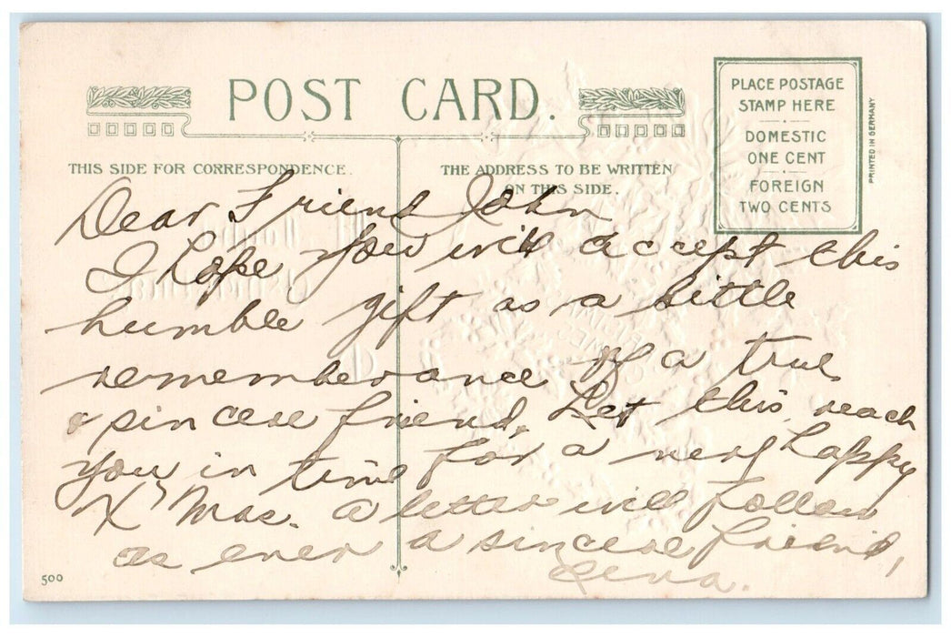 c1910's Christmas Holly Berries Ringing Bells Embossed Posted Antique Postcard