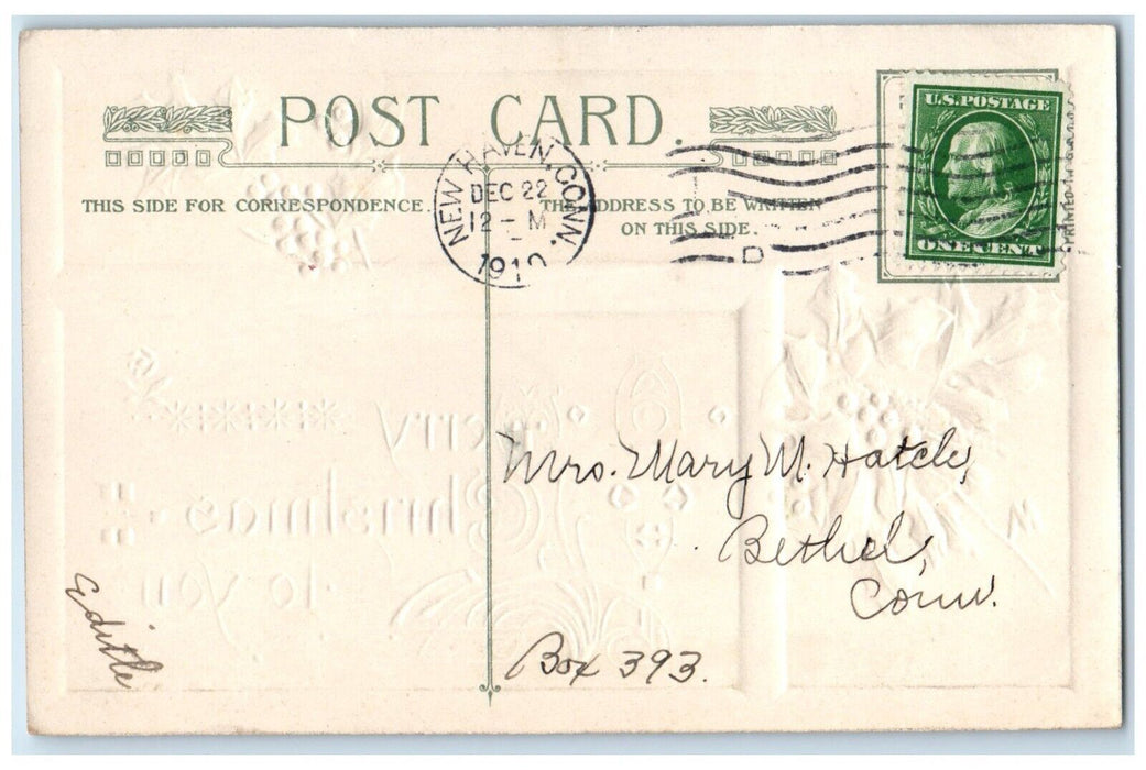 1910 Christmas Holly Berries John Winsch Artist Signed New Haven CT Postcard