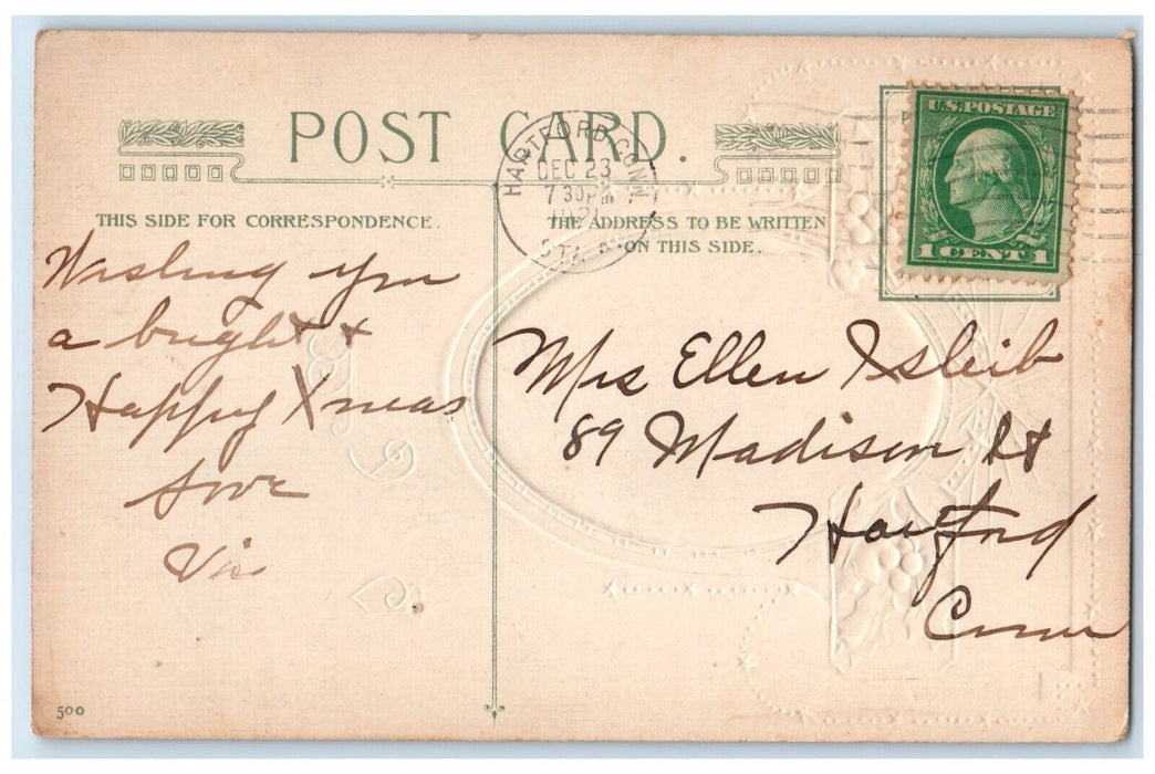 1921 Christmas Wishes Chicks Holly Berries Winsch Back Hartford CT Postcard