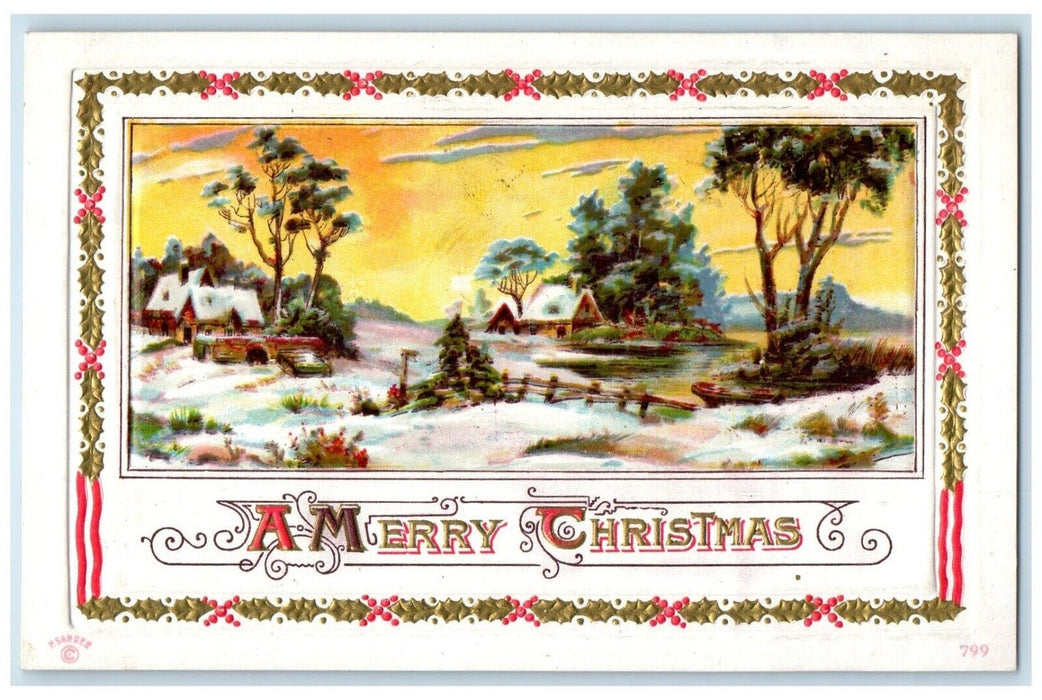 c1910's Merry Christmas Trees And Houses Winter Scene P. Sander Posted Postcard