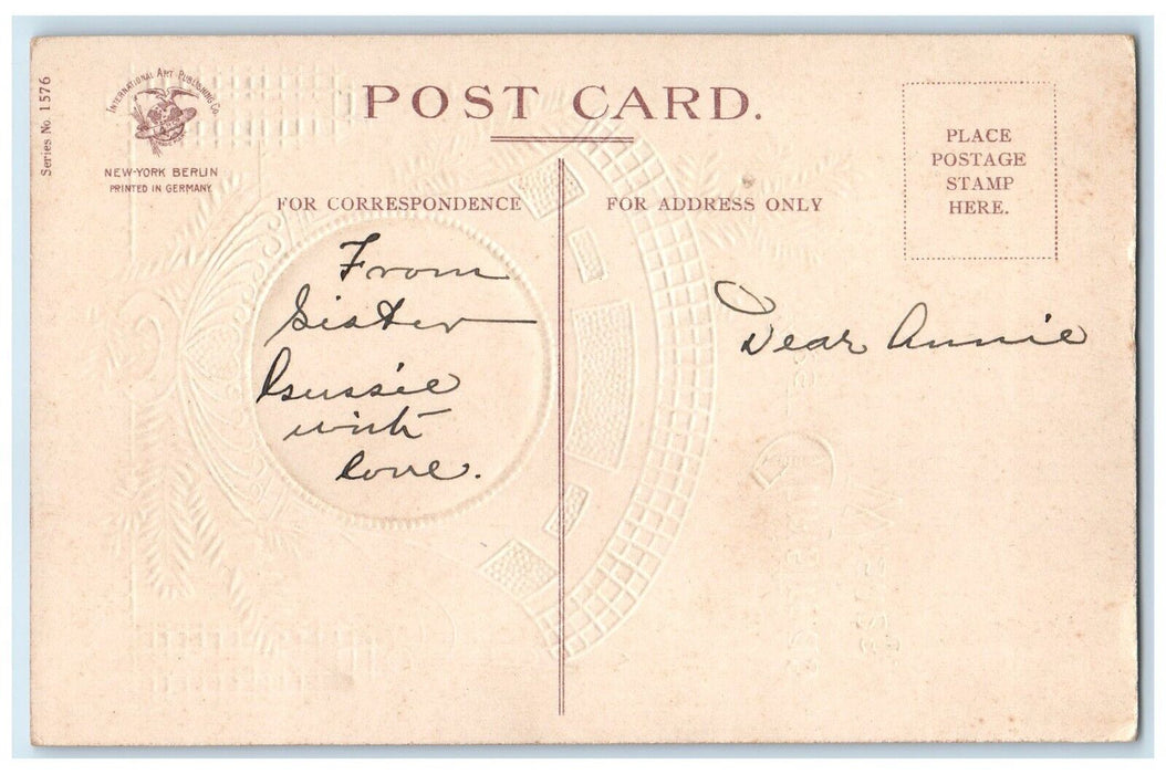 c1910's Christmas Wishes Pine Leaf Ringing Bell Clapsaddle Embossed Postcard