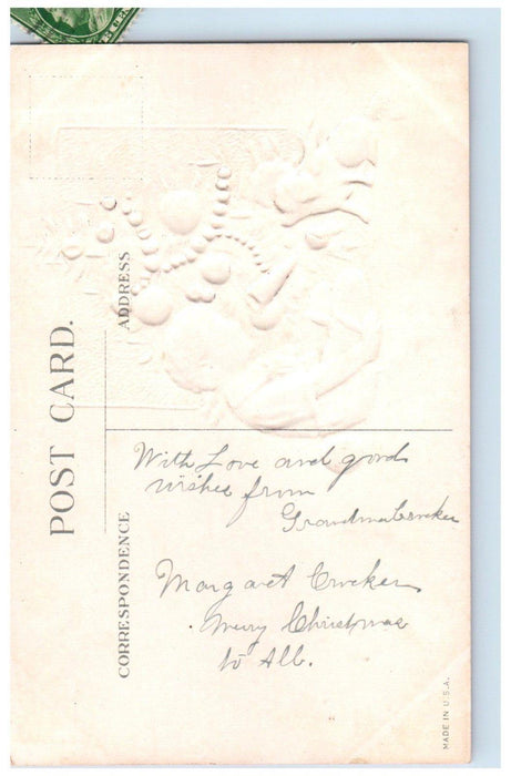 c1910's Christmas Tree Candle Lights Little Boy And Dog Embossed Posted Postcard