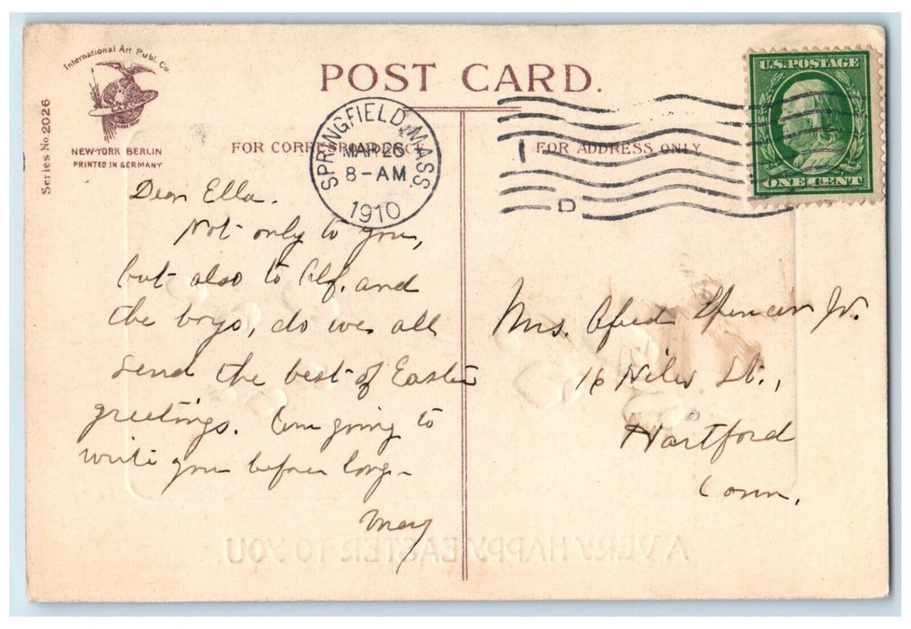 1910 Easter Hatched Egg Pipe Berry Clapsaddle Embossed Springfield MA Postcard