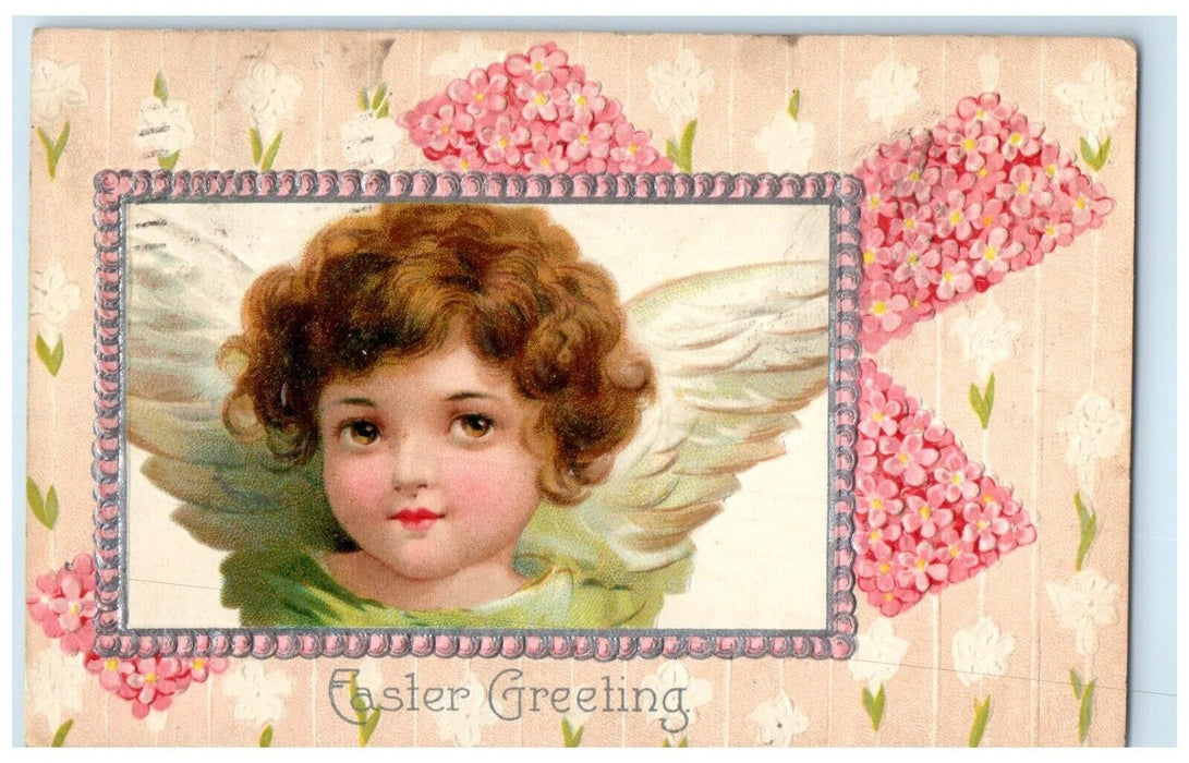1909 Easter Greeting Little Cute Girl Holy Cross Embossed Norfolk VA Postcard