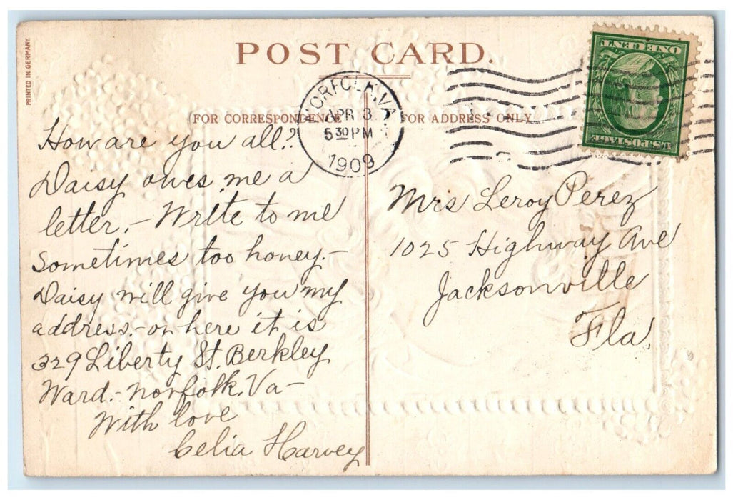 1909 Easter Greeting Little Cute Girl Holy Cross Embossed Norfolk VA Postcard