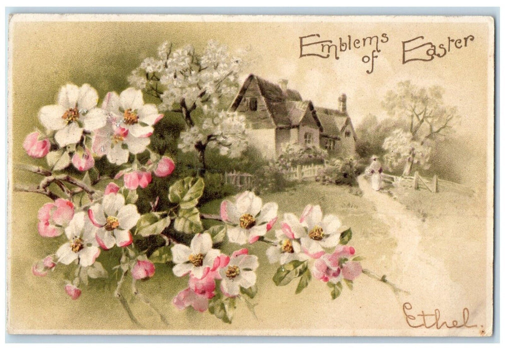 1908 Easter Flowers House Winter Danbury Connecticut CT Posted Antique Postcard