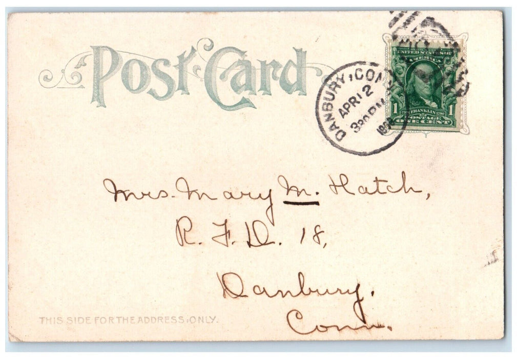 1908 Easter Flowers House Winter Danbury Connecticut CT Posted Antique Postcard