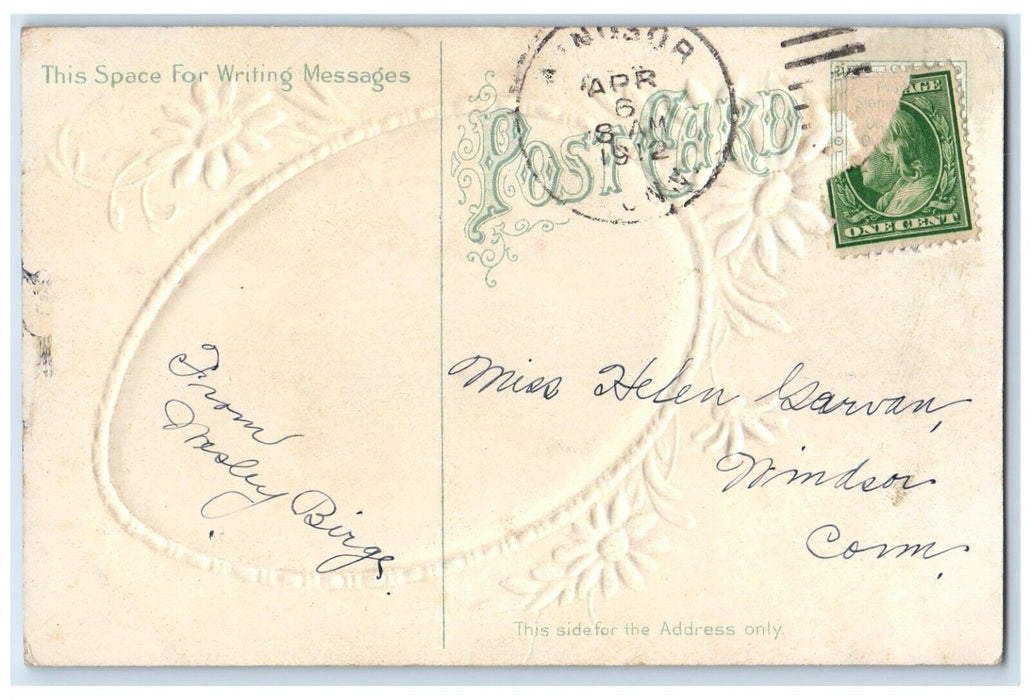 1912 Easter Chicks River Scene Daisy Flowers Embossed Windsor CT Postcard