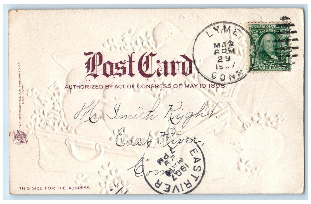 1907 Happy Easter Chicks Eggs And Pansies Flowers Clapsaddle Lyne CT Postcard