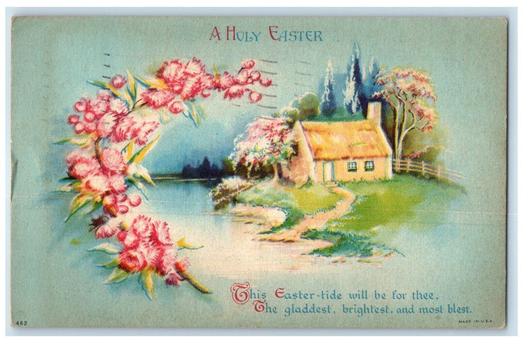 1931 Easter Flowers House Trees Wolf Clapsaddle Holyoke MA Antique Postcard