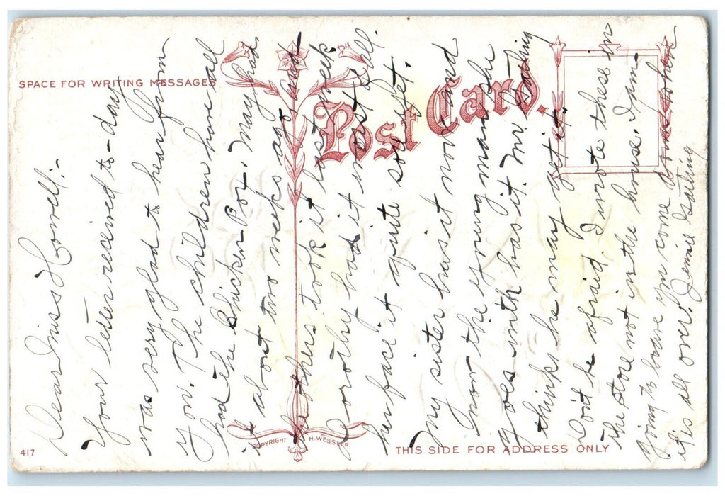 c1910's Easter Tidings Ringing Bells Lily Flowers Wessler Embossed Postcard