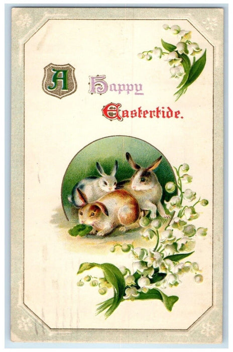 Easter Bunny Rabbit White Flowers Winsch Back Waterbury Connecticut CT Postcard