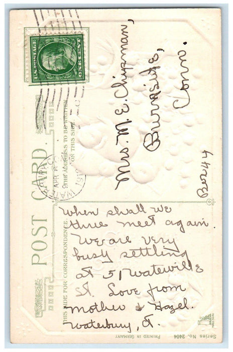 Easter Bunny Rabbit White Flowers Winsch Back Waterbury Connecticut CT Postcard