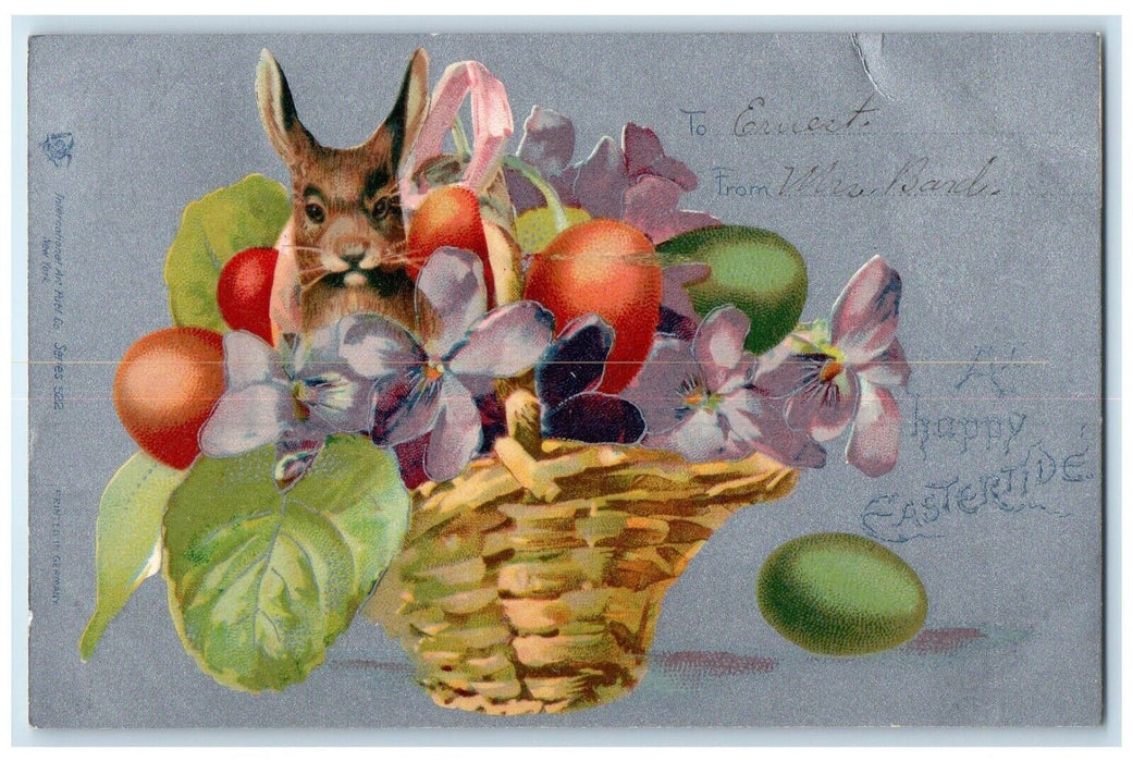 1906 Easter Eggs And Rabbit Flowers In Basket Danbury Connecticut CT Postcard