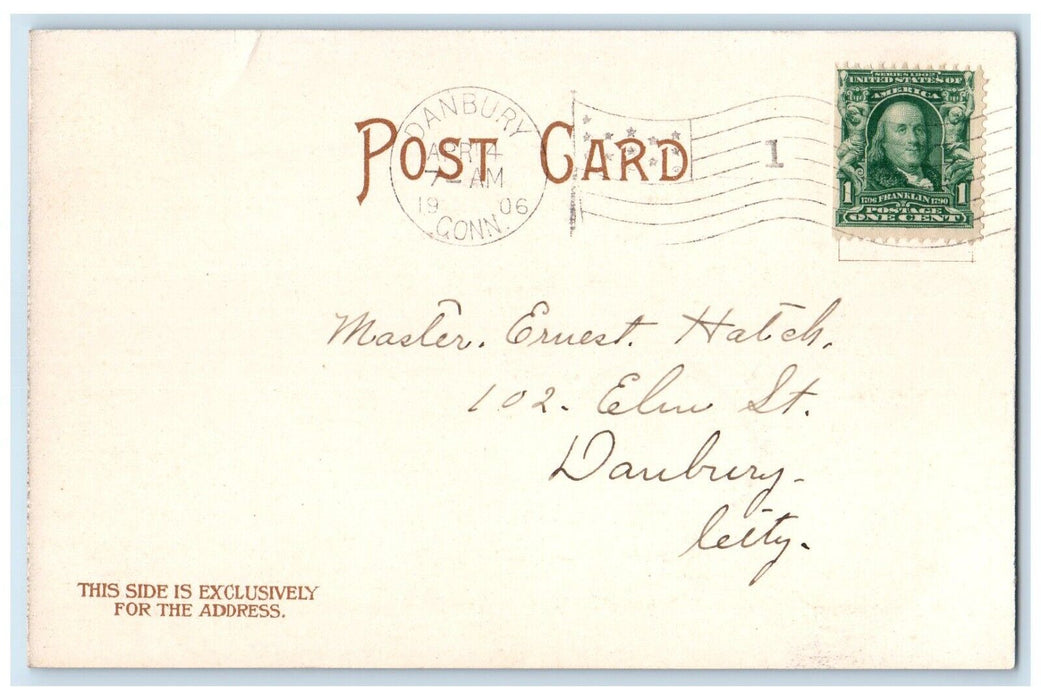 1906 Easter Eggs And Rabbit Flowers In Basket Danbury Connecticut CT Postcard
