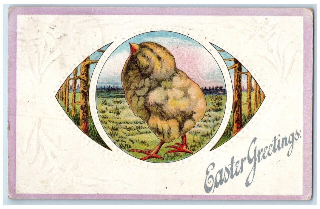 1913 Easter Greetings Big Chicks Embossed Derby Connecticut CT Antique Postcard