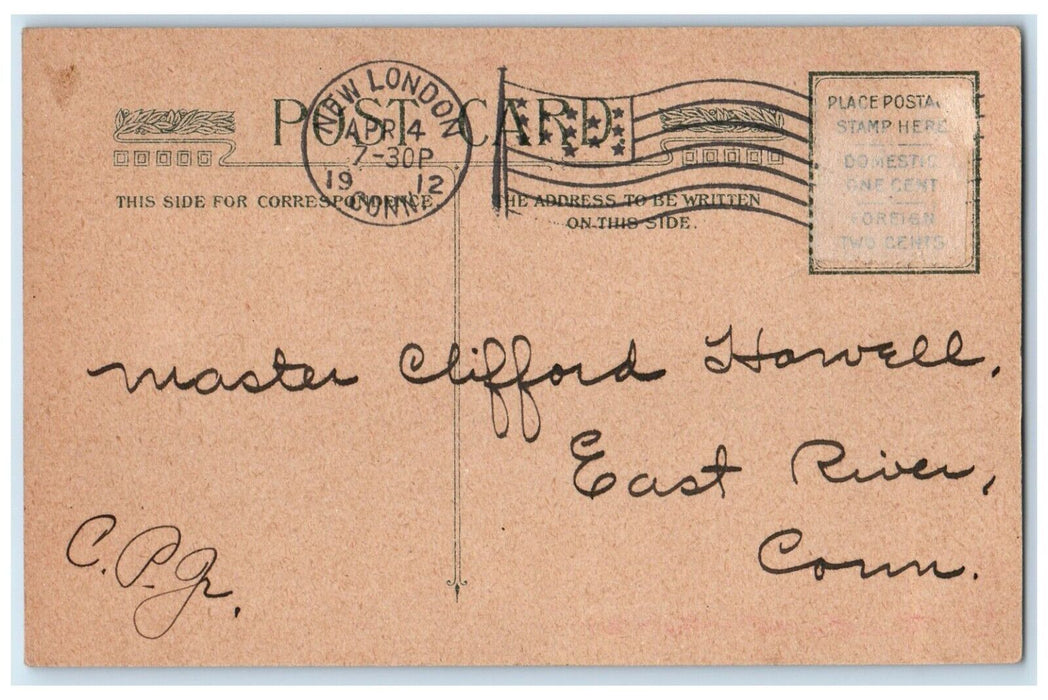 1912 Happy Easter Little Girl Lamb Eggs In Basket New London CT Antique Postcard