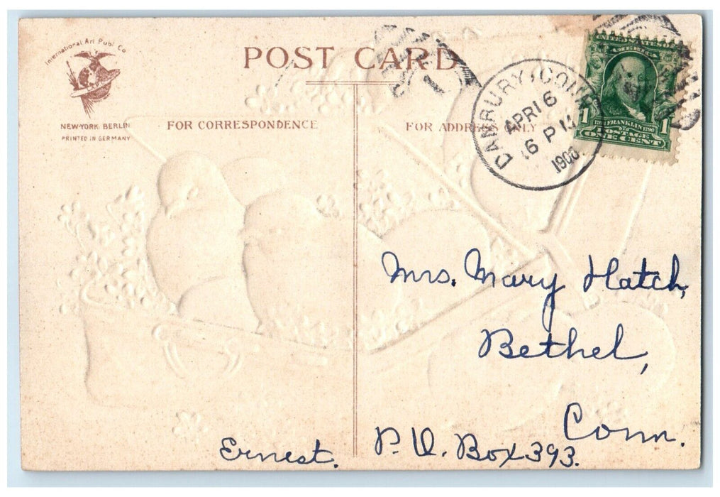 c1910's Happy Easter Chicks And Eggs Pansies Flowers Clapsaddle Antique Postcard