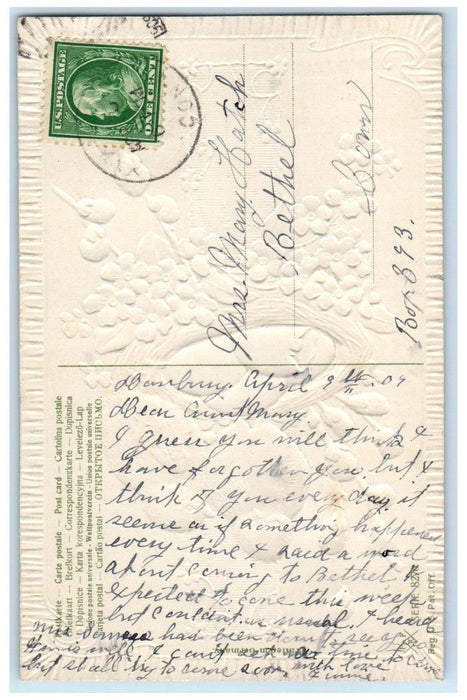 1909 Easter Chicks Eggs Nest Pansies Flowers Pipe Berry Embossed Posted Postcard