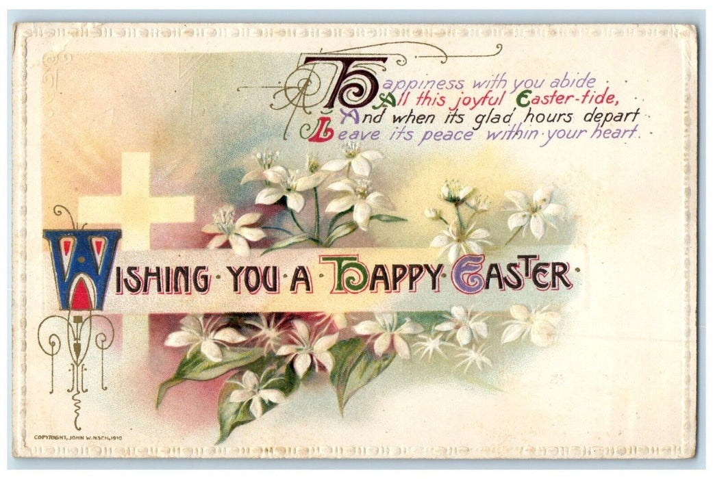 1917 Easter Holy Cross White Lilies Flowers John Winsch Artist Signed Postcard