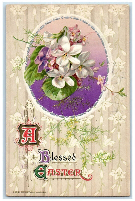1911 Easter Egg Flowers John Winsch Artist Signed Hoboken NJ Antique Postcard