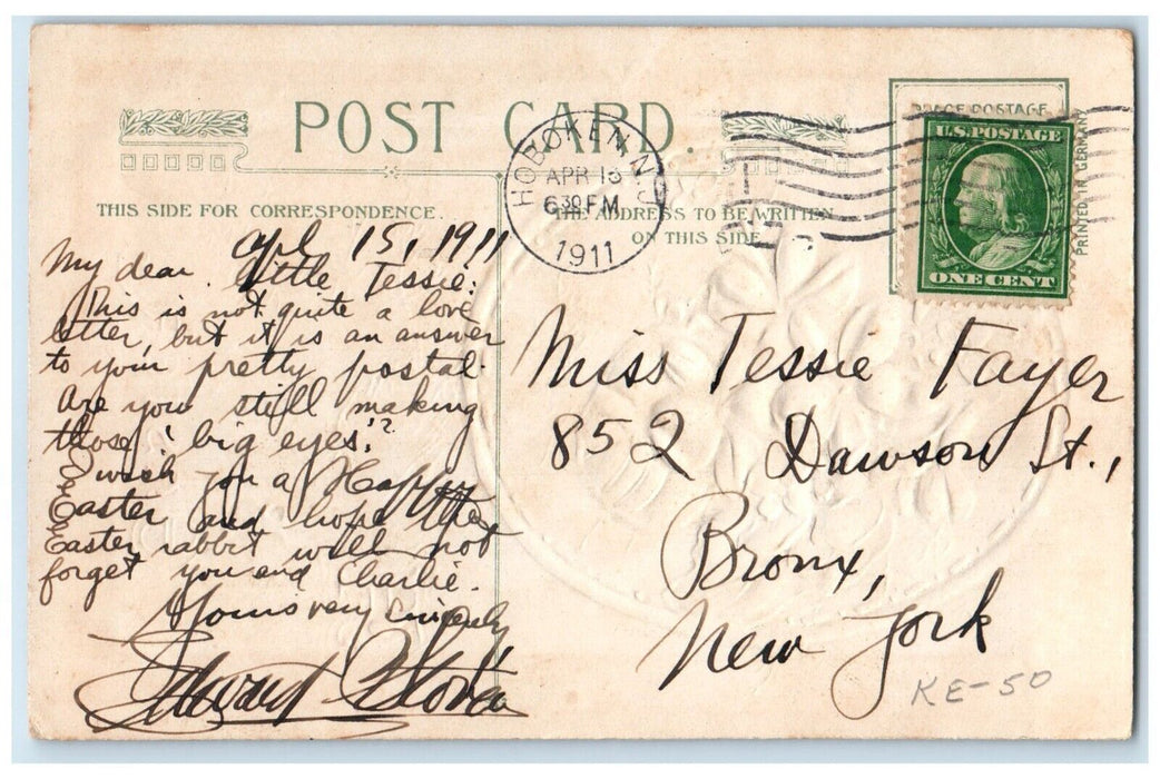 1911 Easter Egg Flowers John Winsch Artist Signed Hoboken NJ Antique Postcard