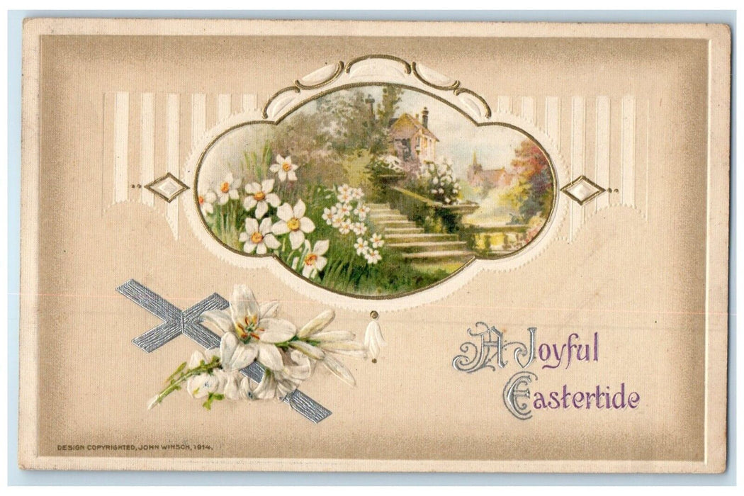 c1910's Easter Holy Cros Lily Flowers Winter John Winsch Artist Signed Postcard