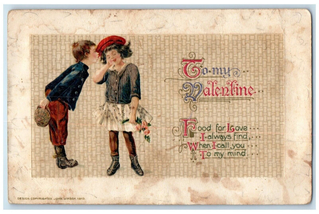 c1910's Valentine Children Sweetheart John Winsch Artist Signed Antique Postcard