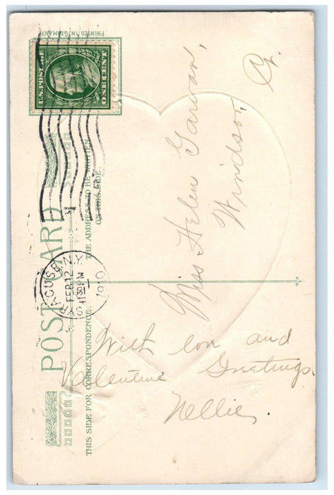 1910 Valentine Cupid Angel Harvested Flowers Basket Heart Embossed Postcard