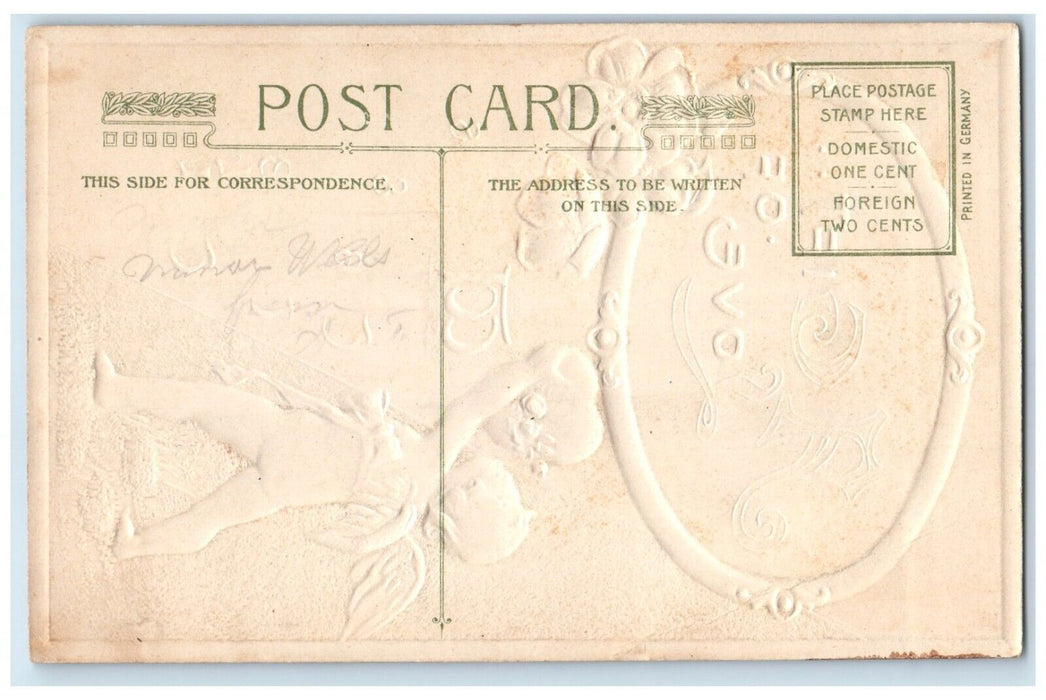 Valentine Cupid Angel Bare Butt Heart Flowers John Winsch Artist Signed Postcard