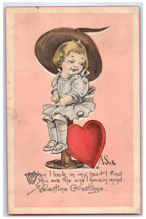 1914 Valentine Greetings Pretty Girl Sat On Chair Heart Middletown CT Postcard