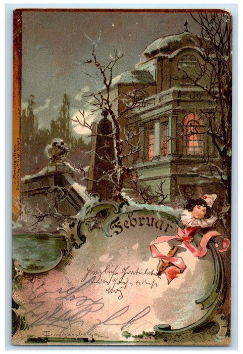 1900 February Moonlight View Building with Lights On Berlin Germany PMC Postcard