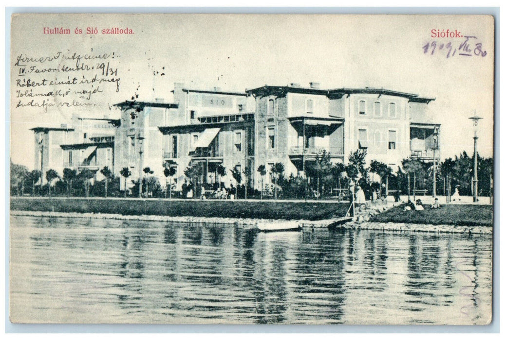 1909 River View Hullam Es Sio Hotel Siofok Hungary Antique Posted Postcard