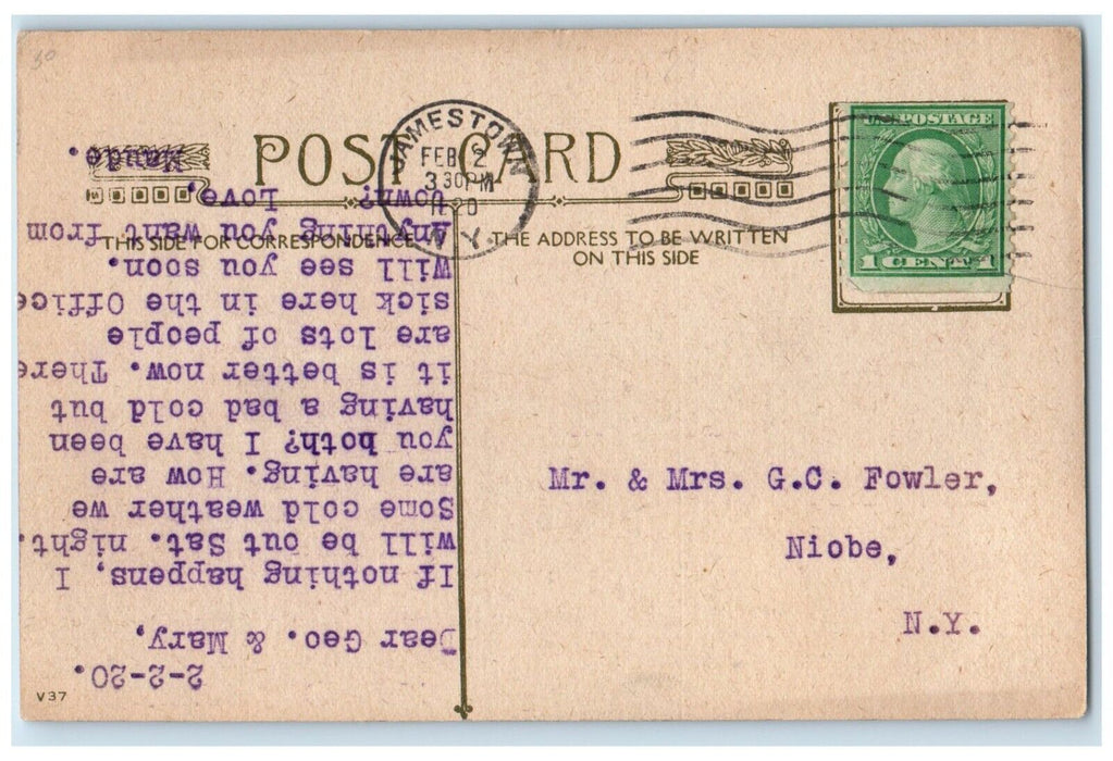 1920 Valentine Cupid Angel Hearts Flowers In Basket Jamestown NY Posted Postcard