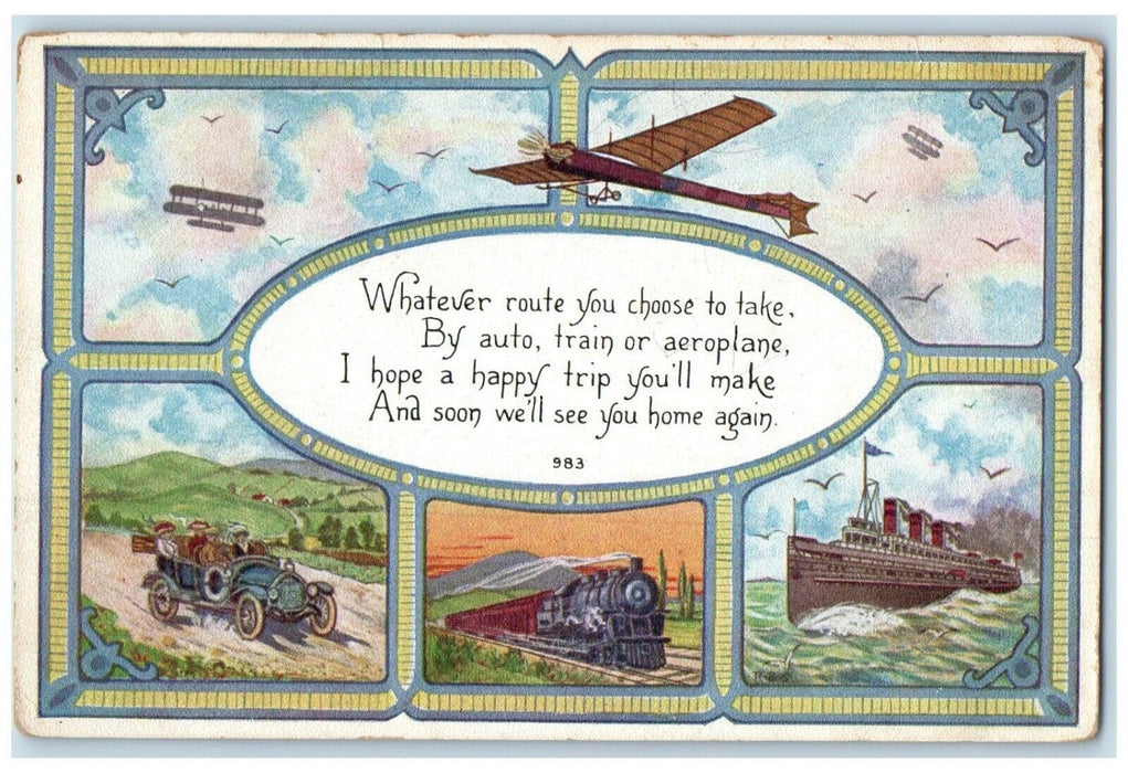 c1910's Transportation Whatever Route You Choose To Take New London CT Postcard