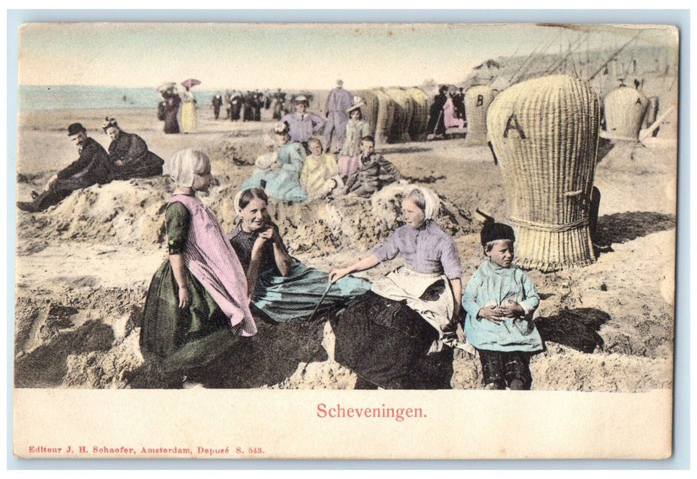 c1905 Beach View Sands Families Hague Netherlands Unposted Antique Postcard