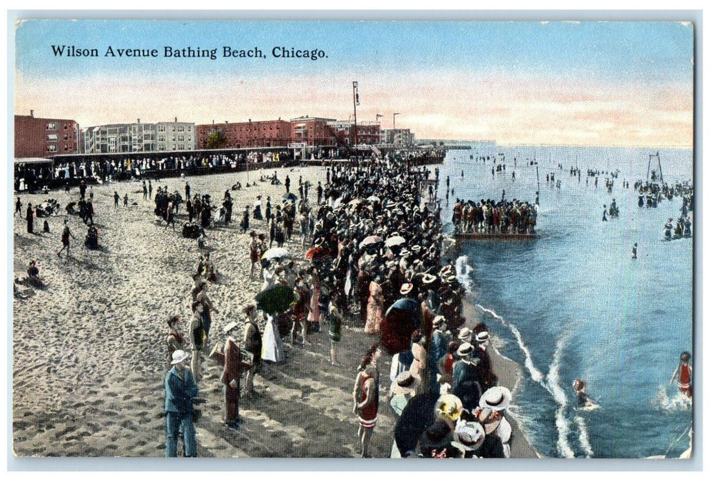 View Of Wilson Avenue Bathing Beach Chicago Illinois IL Antique Postcard