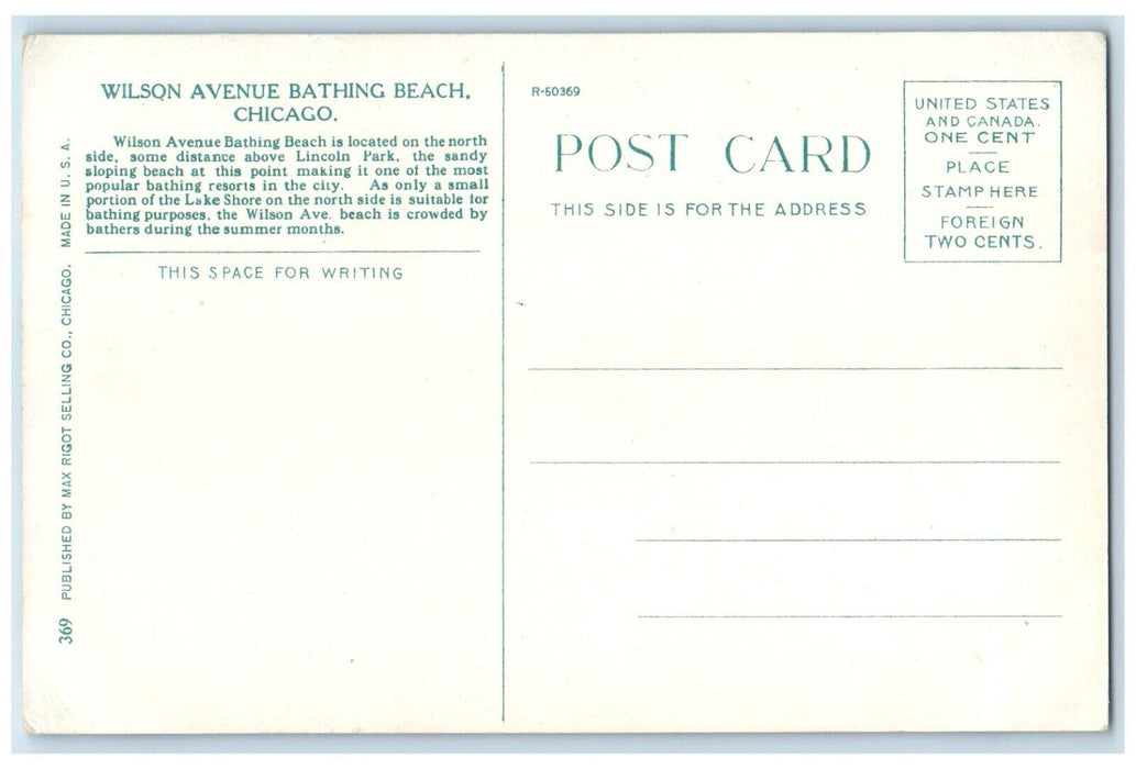 View Of Wilson Avenue Bathing Beach Chicago Illinois IL Antique Postcard