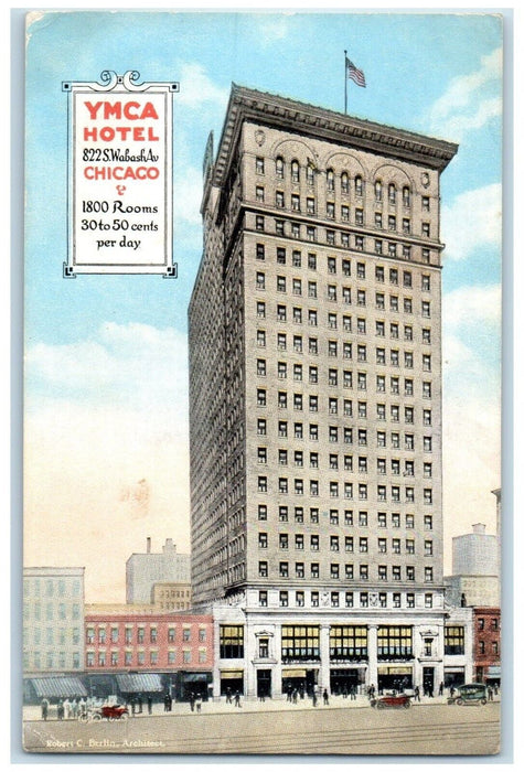 YMCA Hotel Building Cars Street View Chicago Illinois IL Vintage Postcard