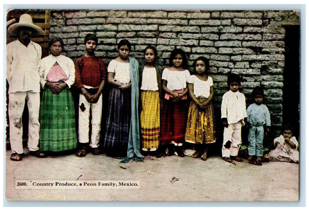 c1910 Country Produce A Peon Family Mexico Antique Unposted Postcard