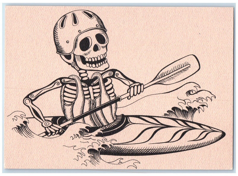 c1990's Kayaker Skeleton From Day Of The Dead Boulder Colorado CO Postcard