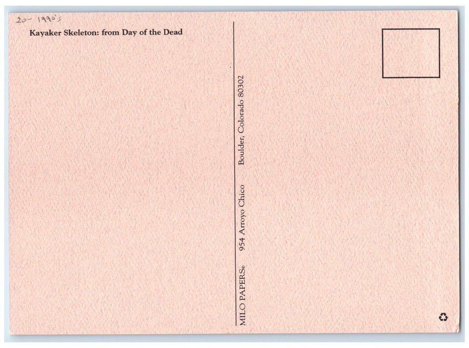 c1990's Kayaker Skeleton From Day Of The Dead Boulder Colorado CO Postcard