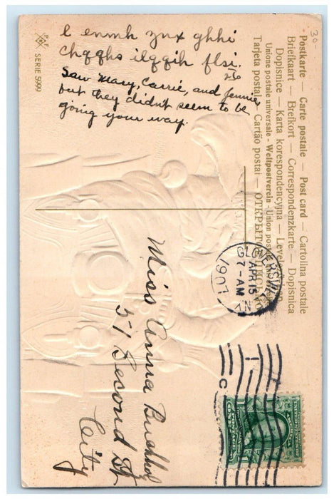 1907 Sweet Couple Romance Riding Car Embossed Gloversville NY Antique Postcard