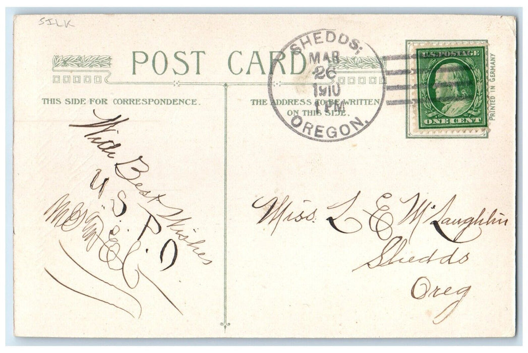 1910 Easter Holy Cross Flowers Silk Winsch Back Shedds Oregon OR Posted Postcard
