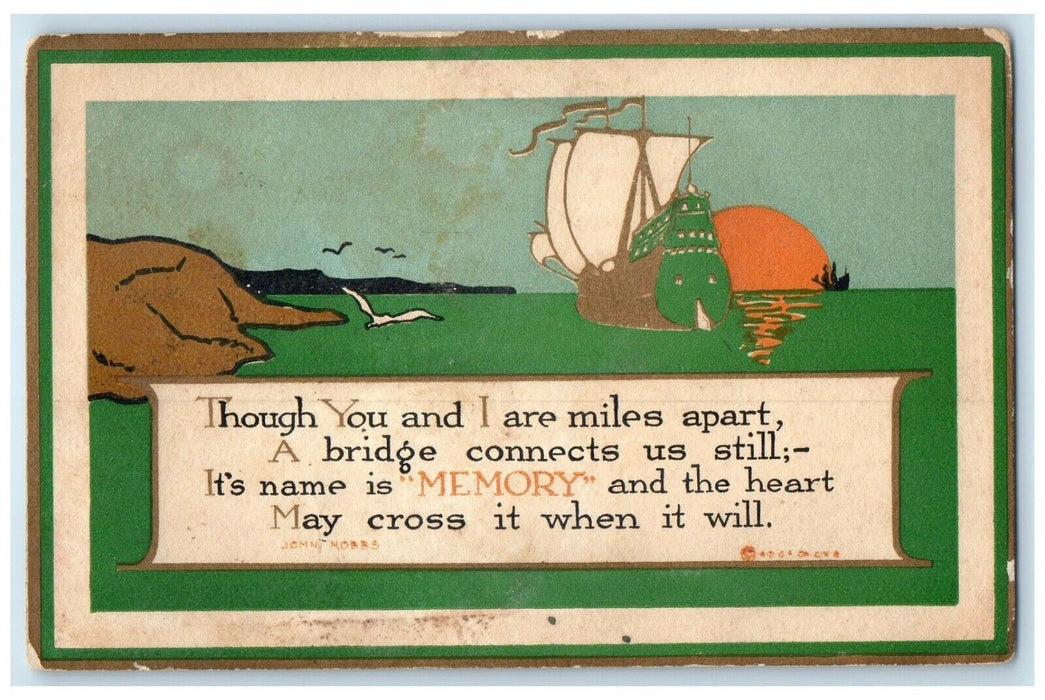 1915 Message Schooner Boat Bird Arts Crafts Gibson Georgeville MN Postcard
