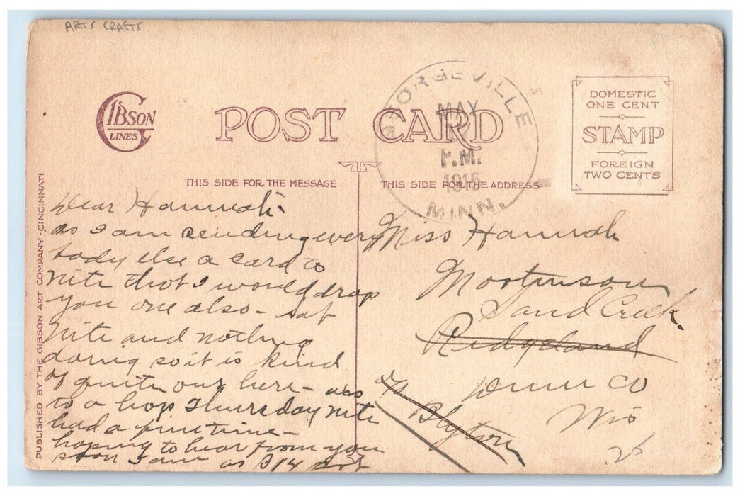 1915 Message Schooner Boat Bird Arts Crafts Gibson Georgeville MN Postcard